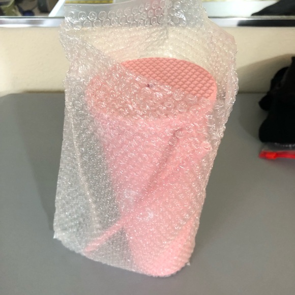 Barbie Core Peach Color Studded Tumbler B Letter Straw Cup & Lid Plastic Tumbler - Picture 6 of 8